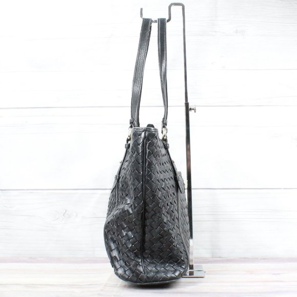 Cole Haan Black Genuine Leather Woven Design Tote Shoulder Bag - Picture 4 of 10